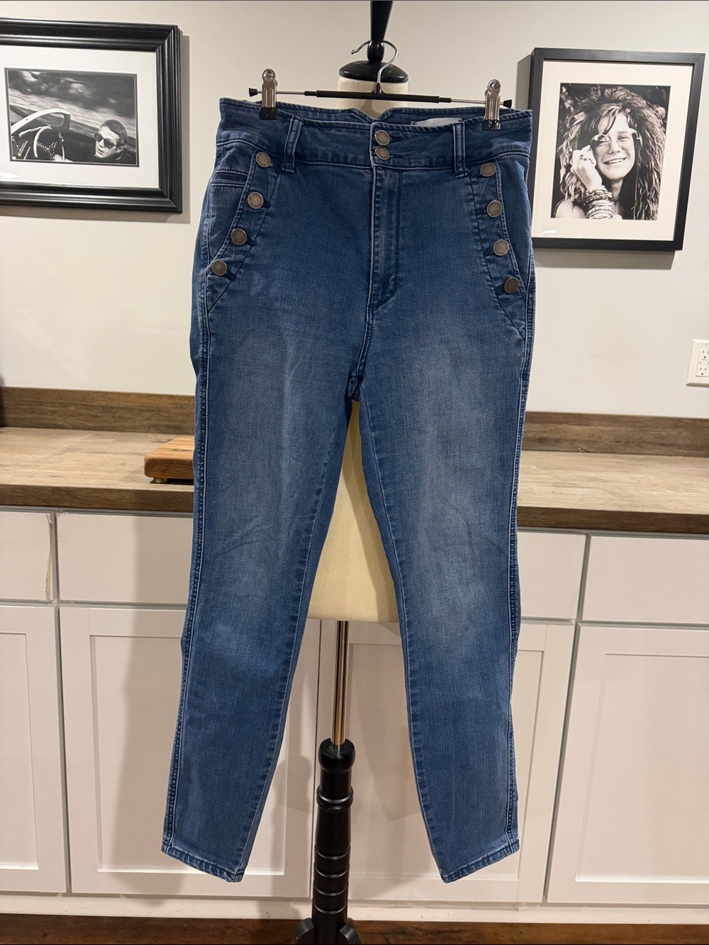 Articles Of Society Blue High-Rise Jeans with Button Detail size 28 waist